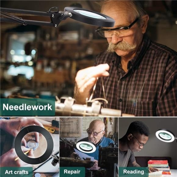 Magnifying Glass w/ Light, 10X Magnifying Lamp, 2in1 LED Lighted Desk Magnifier - Picture 7 of 8